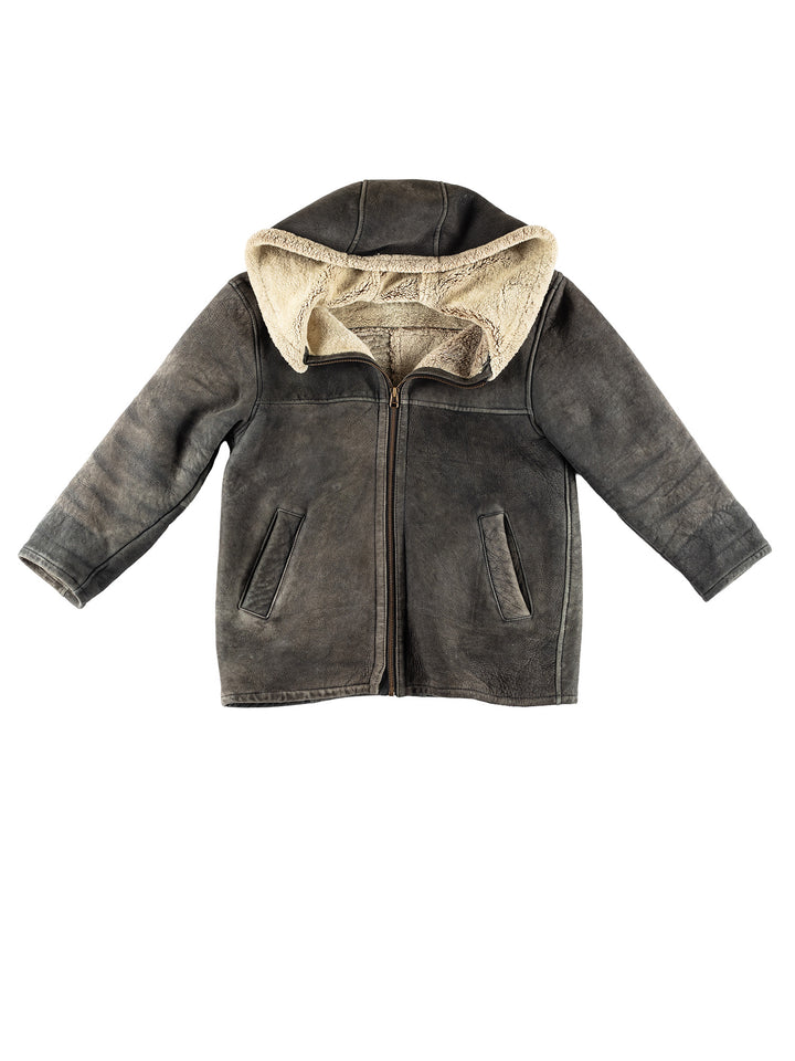 Vintage 80's Women Sheepskin Coat in GrayMN403