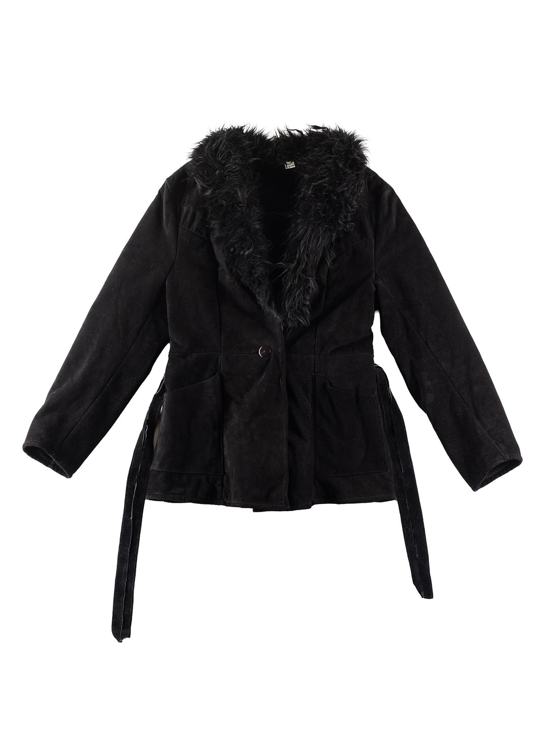 Vintage 70's Women Faux Sheepskin Coat in BlackMN245