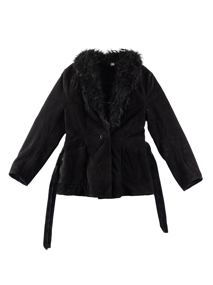 Vintage 70's Women Faux Sheepskin Coat in BlackMN245