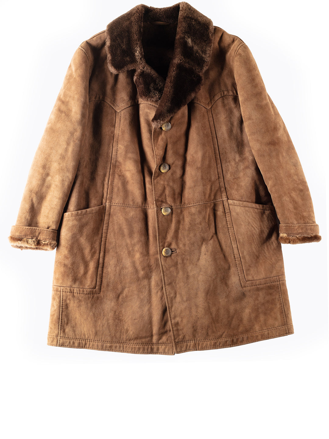 Vintage 70's Men Sheepskin Shearling Coat in Brown