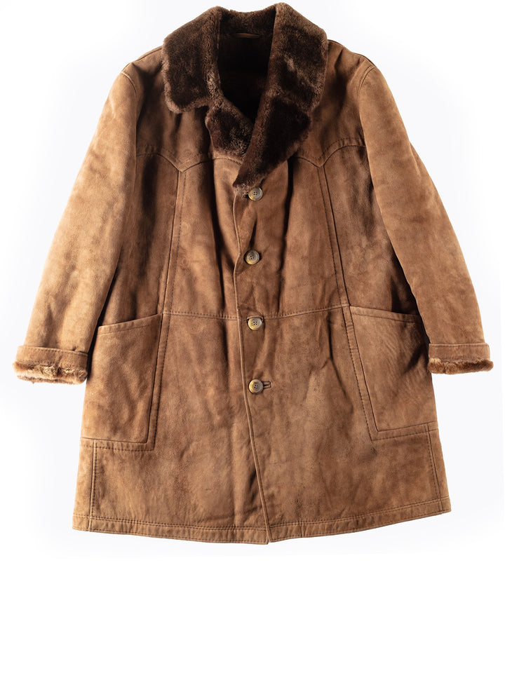Vintage 70's Men Sheepskin Shearling Coat in Brown
