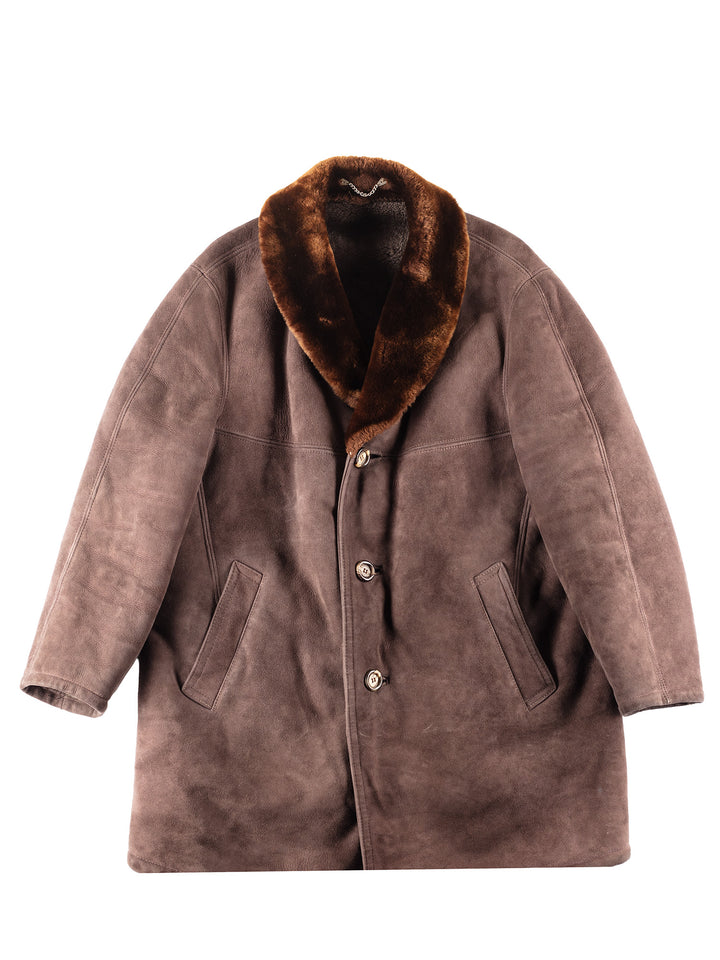 Vintage 80's Men Sheepskin Coat in Brown
