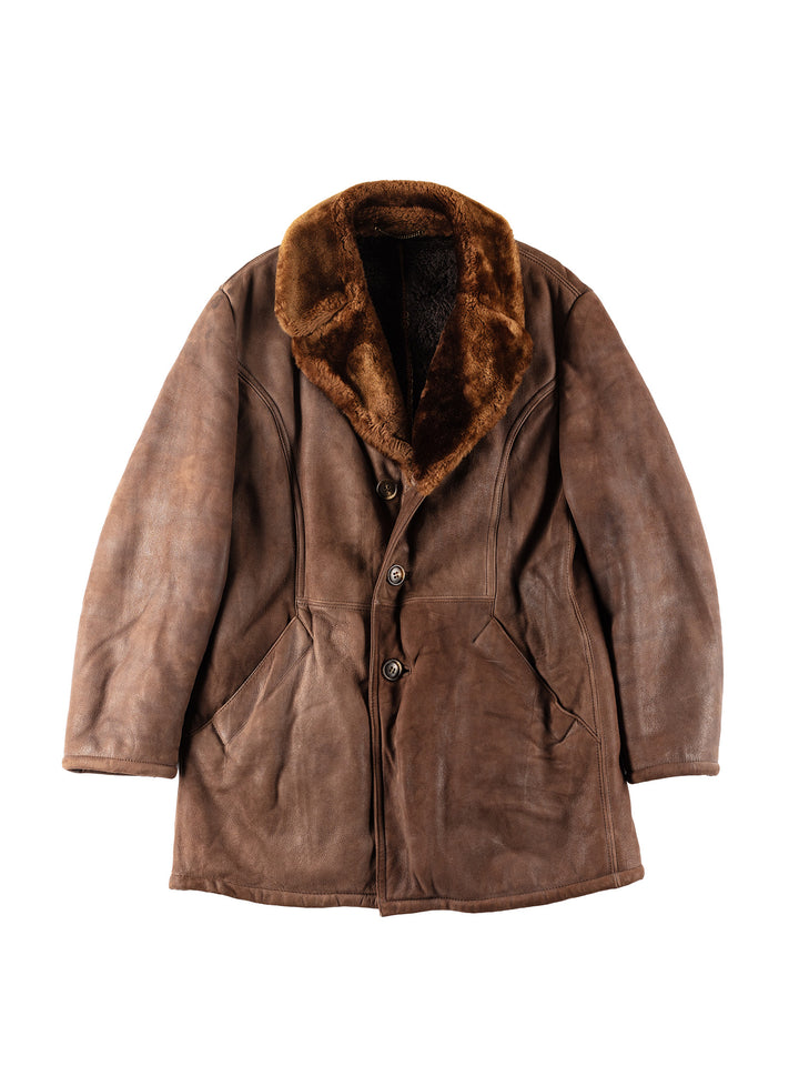 Vintage 80's Men Sheepskin Coat in Brown