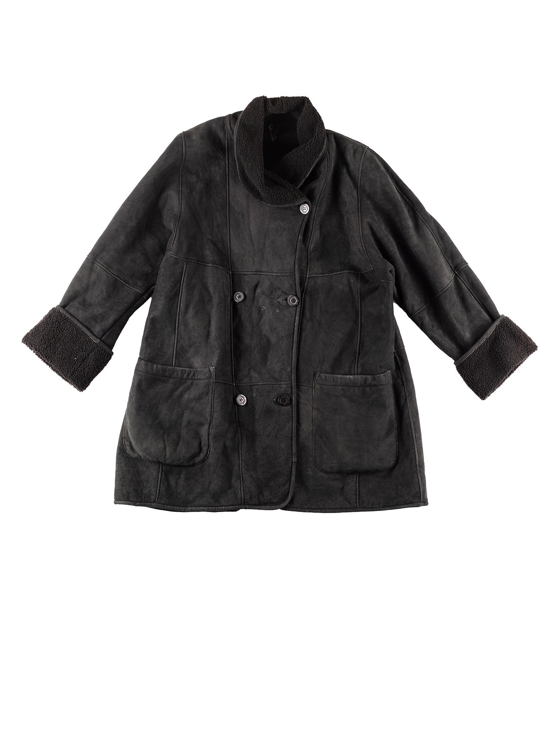 Vintage 90's Women Sheepskin Coat in Black