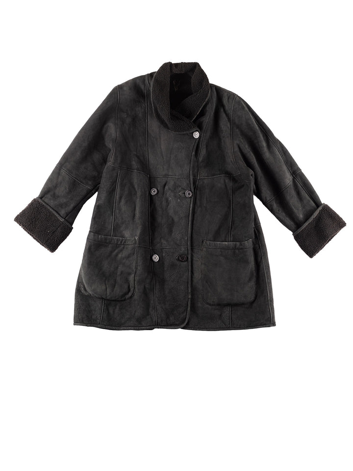 Vintage 90's Women Sheepskin Coat in Black