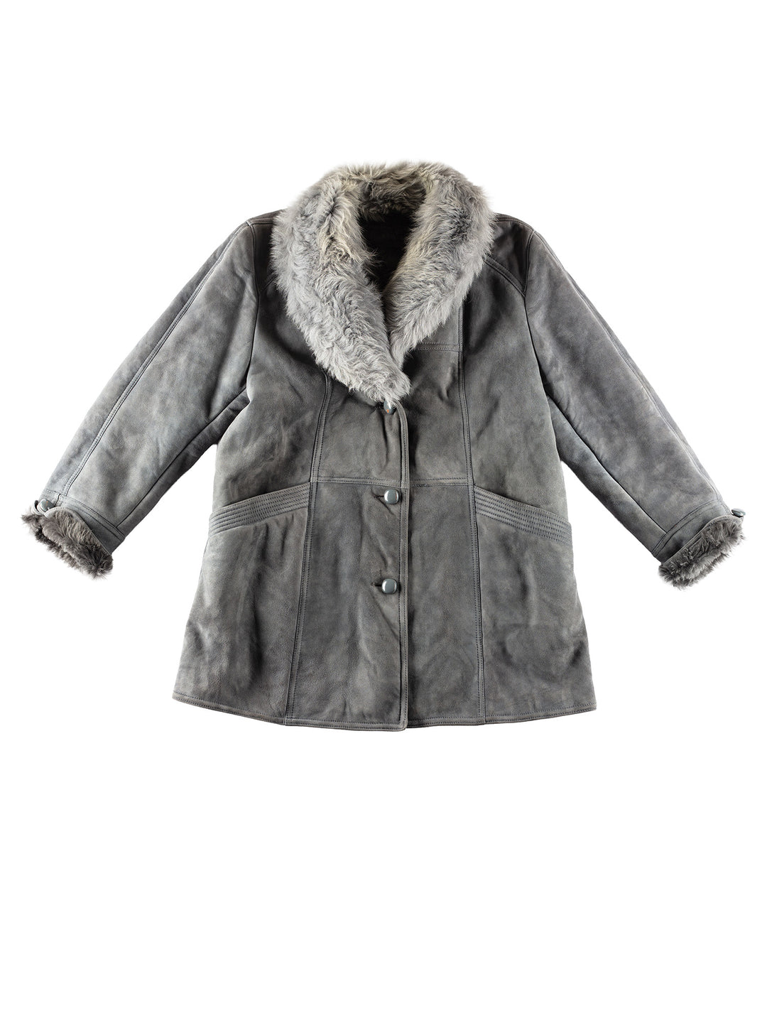 Vintage 80's Women Sheepskin Coat in GrayMN242