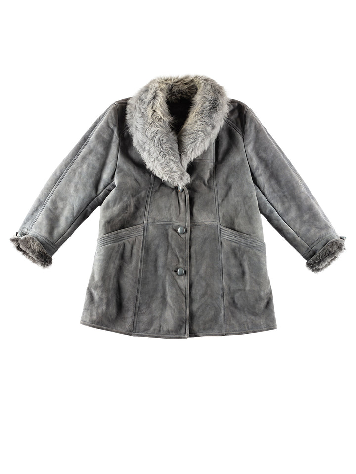 Vintage 80's Women Sheepskin Coat in GrayMN242