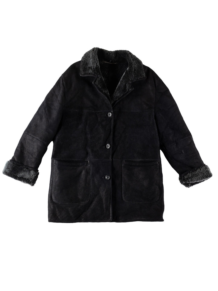 Vintage 80's Women Sheepskin Coat in BlackMN530