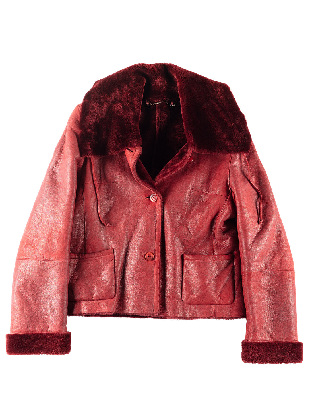 Vintage 90's Women Sheepskin Jacket in Red