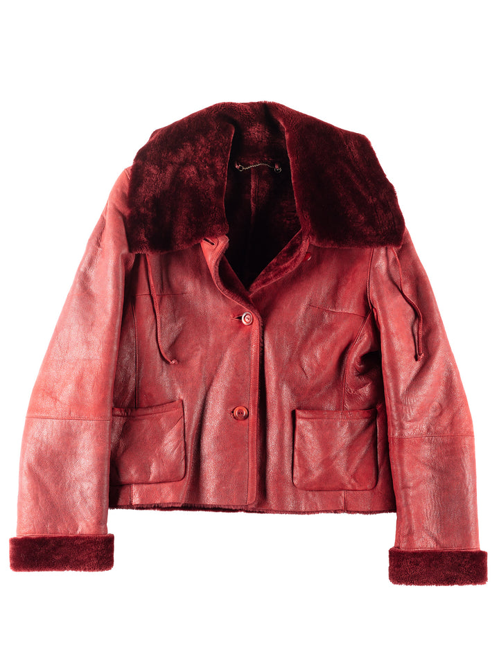 Vintage 90's Women Sheepskin Jacket in Red