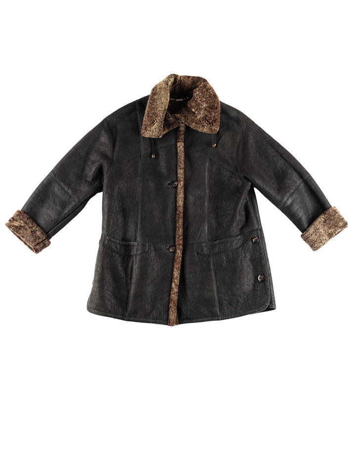 Vintage 80's Women Sheepskin Coat in BlackMN386