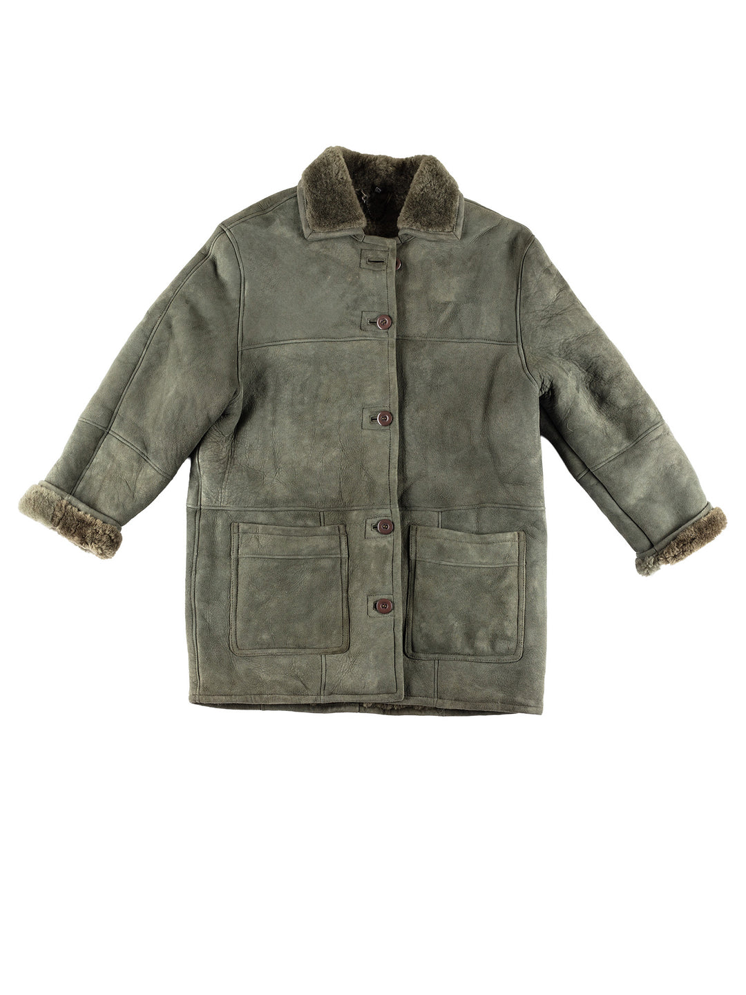 Vintage 80's Women Sheepskin Coat in GreenMN432