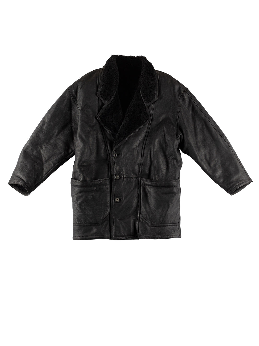 Vintage 80's Men Sheepskin Coat in BlackVN478