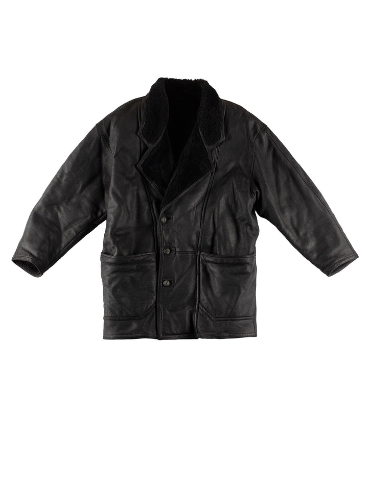 Vintage 80's Men Sheepskin Coat in BlackVN478