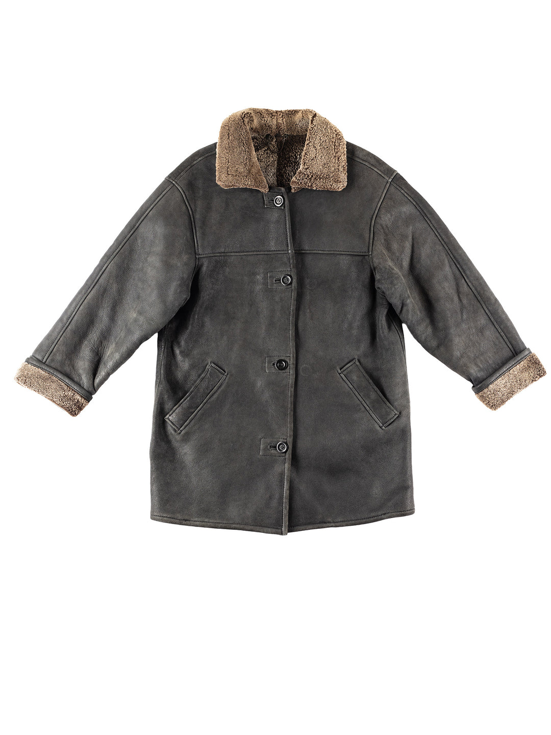 Vintage 80's Women Sheepskin Coat in Gray