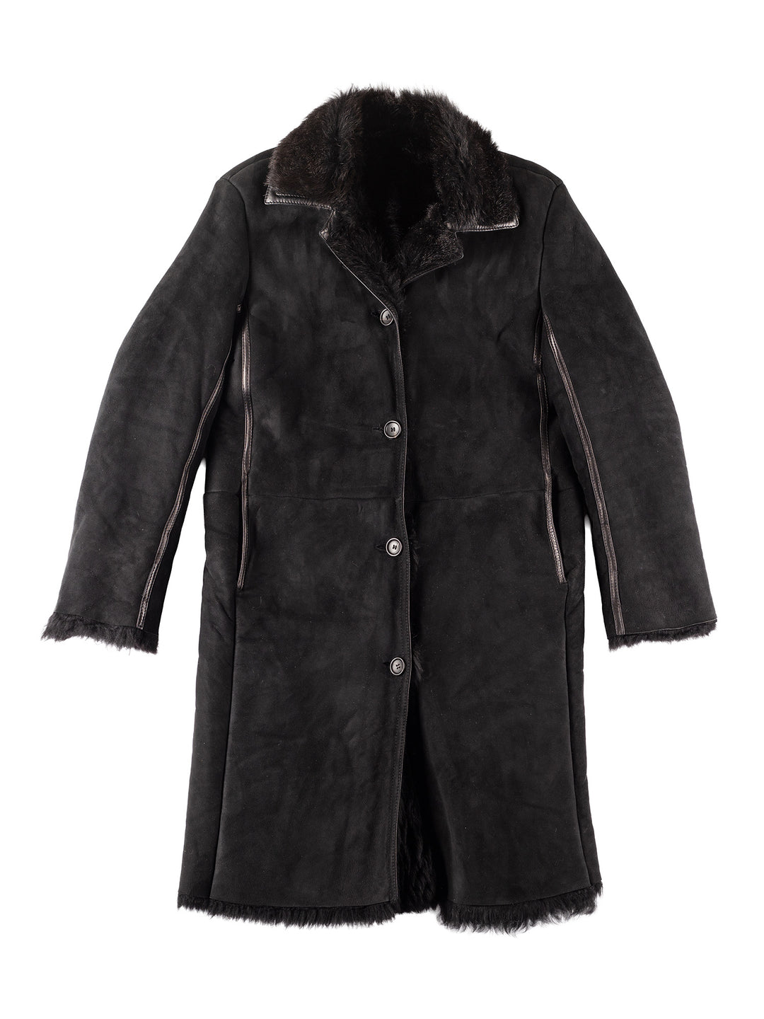 Vintage 90's Women Sheepskin Shearling Coat in Black