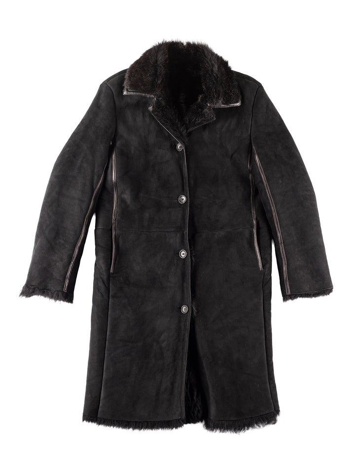 Vintage 90's Women Sheepskin Shearling Coat in Black