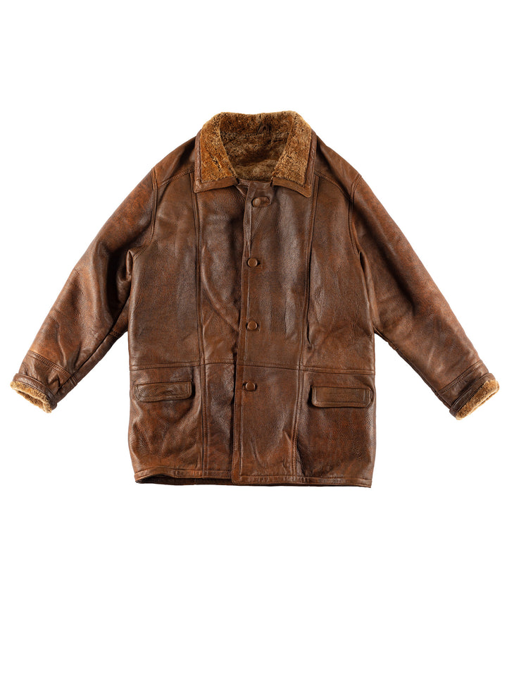 Vintage 80's Men Sheepskin Coat in BrownVN486
