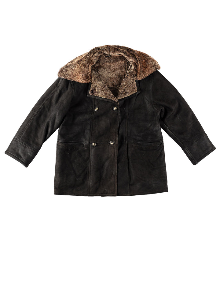 Vintage Women Sheepskin Coat in BlackMN138