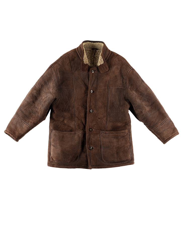 Vintage 80's Men Sheepskin Coat in BrownVN487