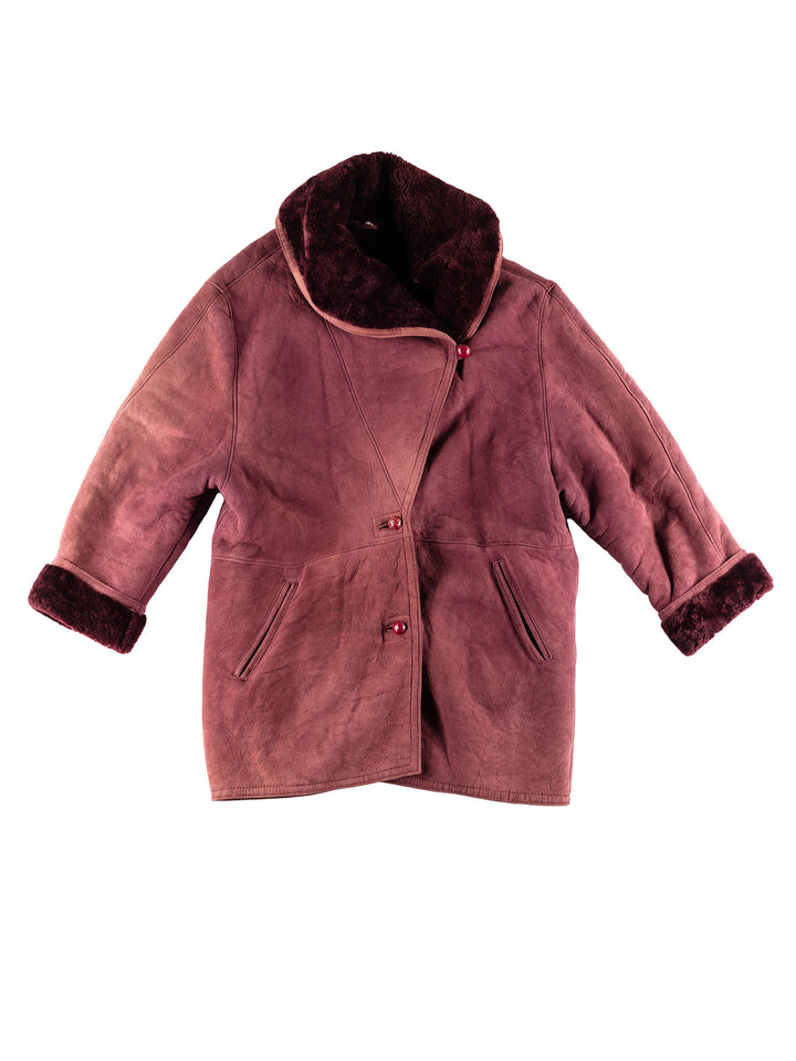 Vintage 80's Women Sheepskin Coat in RedMN426