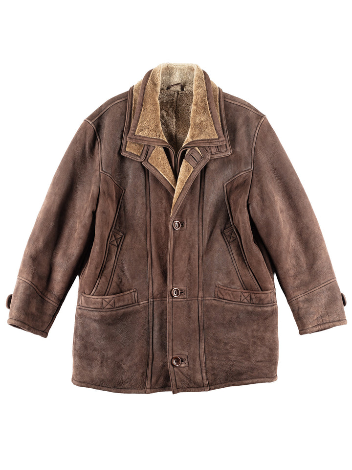 Vintage 90's Men Sheepskin Coat in Brown