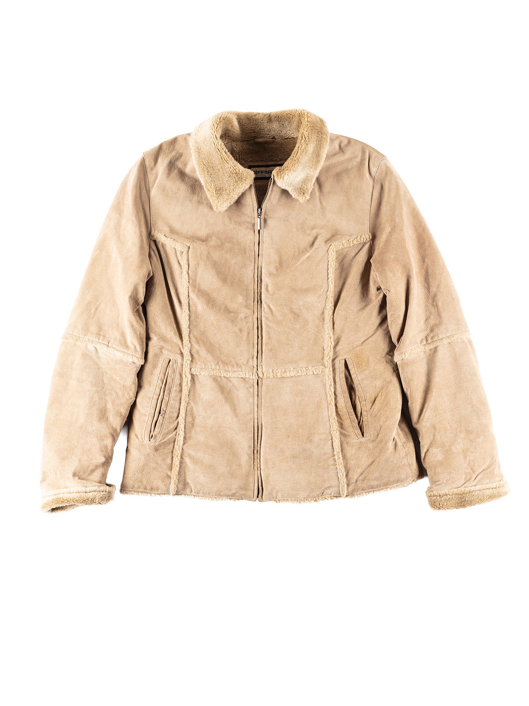 Vintage 90's Women Faux Sheepskin Jacket in Beige