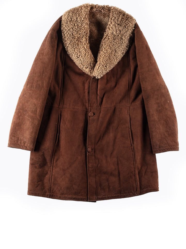 Vintage 70's Men Sheepskin Shearling Coat in Brown