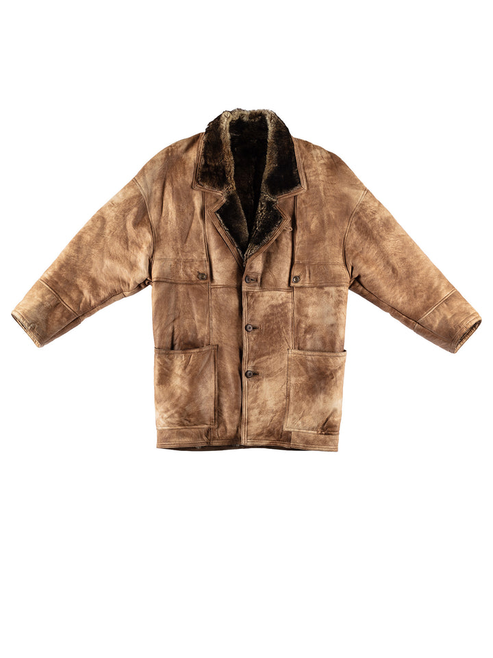 Vintage 80's Men Sheepskin Coat in BrownVN626