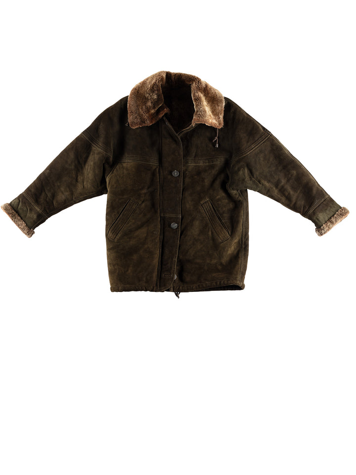 Vintage 80's Women Sheepskin Coat in GreenMN663