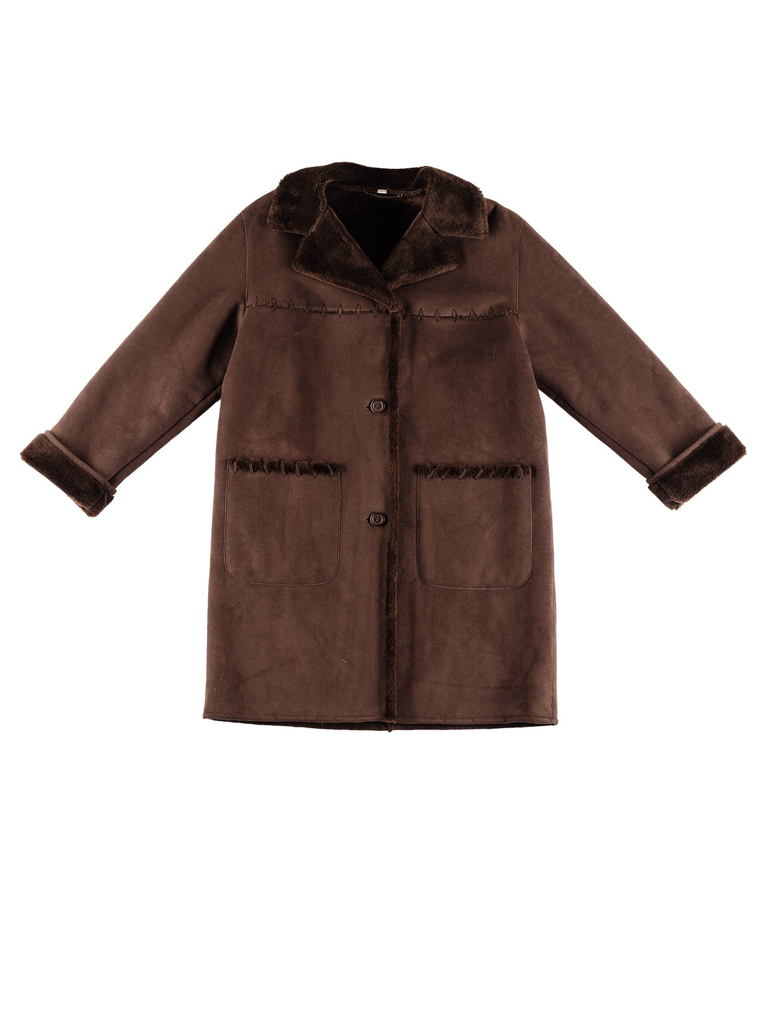 Vintage 80's Women Faux Sheepskin Coat in BrownMN424