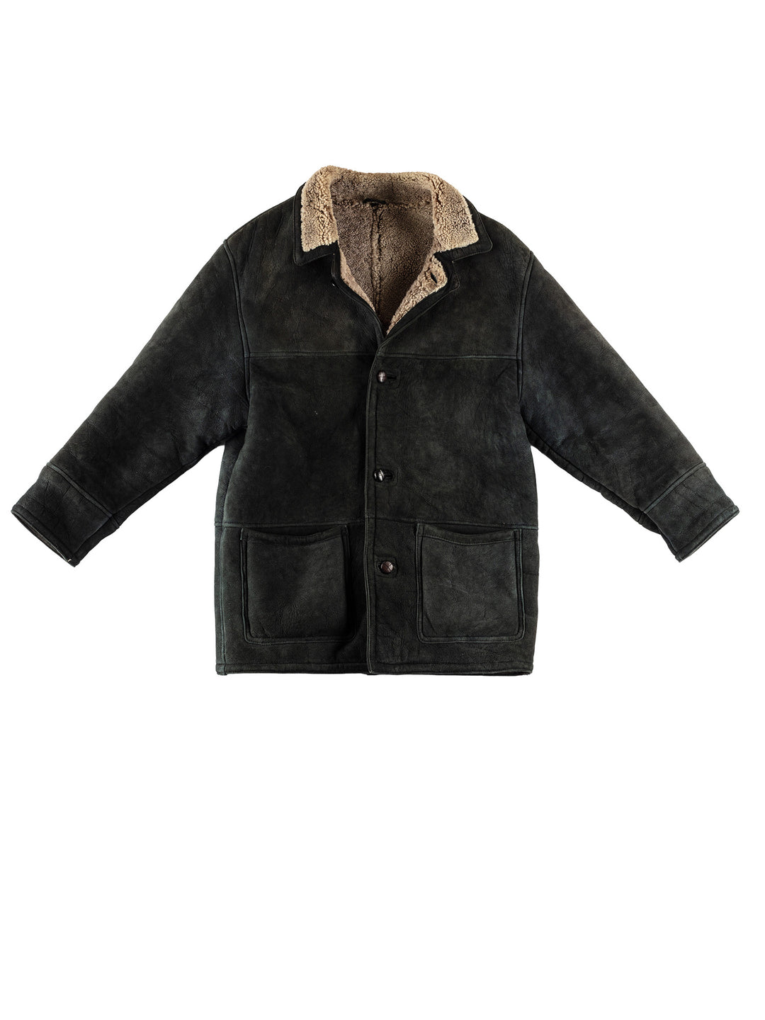 Vintage 80's Men Sheepskin Coat in GreenVN593