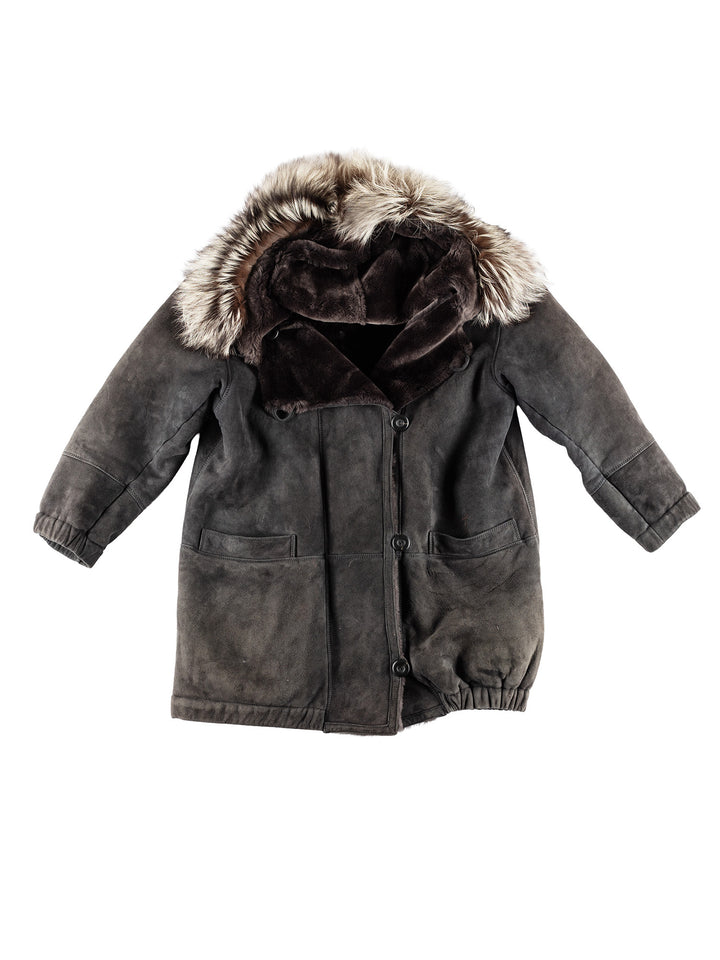 Vintage 80's Women Sheepskin Coat in GrayMN411