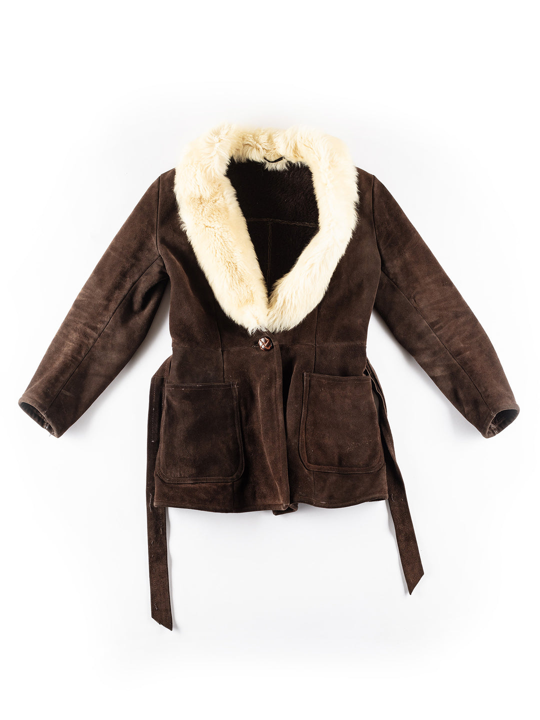 Vintage 70's Women Faux Sheepskin Coat in BrownMN255