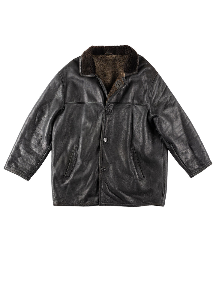 Vintage 80's Men Sheepskin Coat in BlackVN126Free Text
