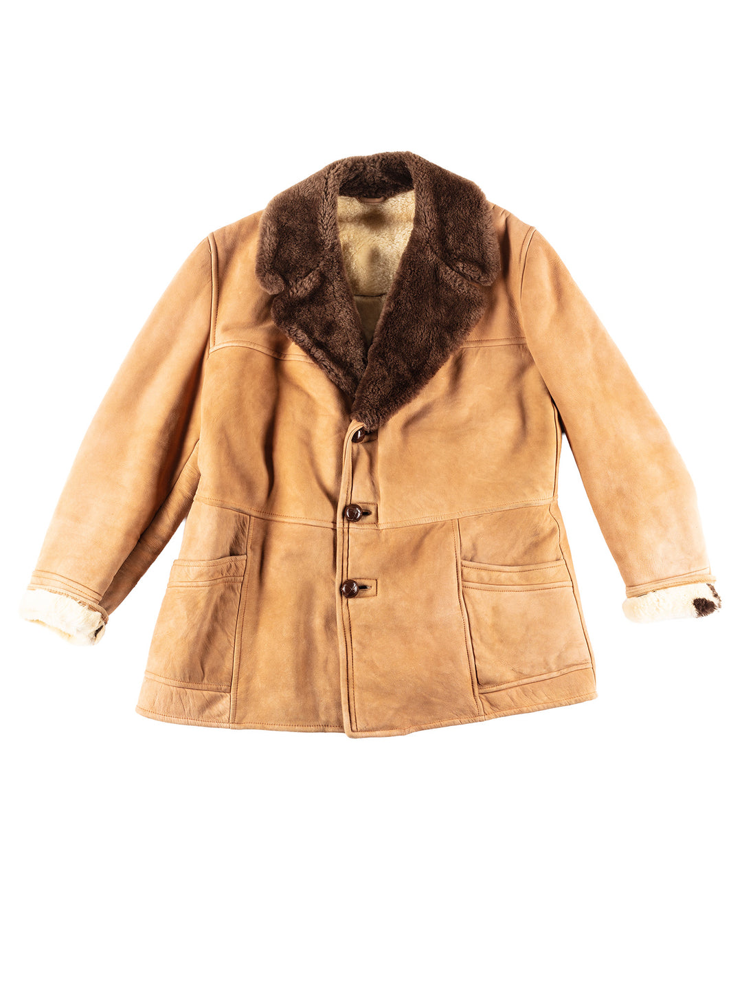 Vintage 80's Men Sheepskin Coat in Orange
