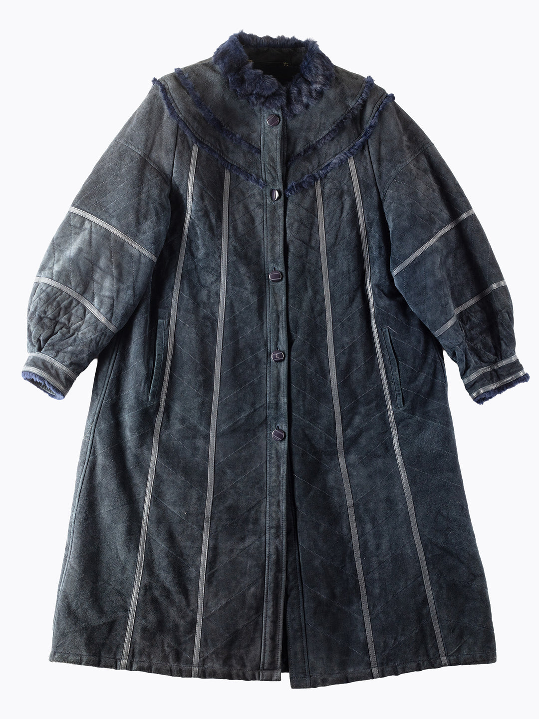 Vintage 80's Women Faux Sheepskin Coat in Blue
