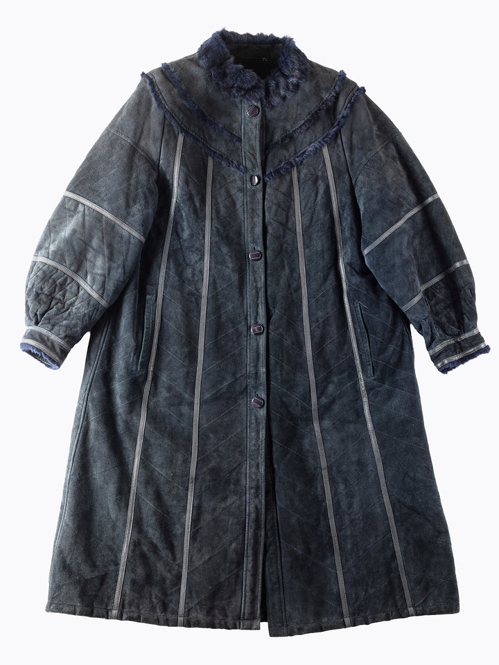 Vintage 80's Women Faux Sheepskin Coat in Blue