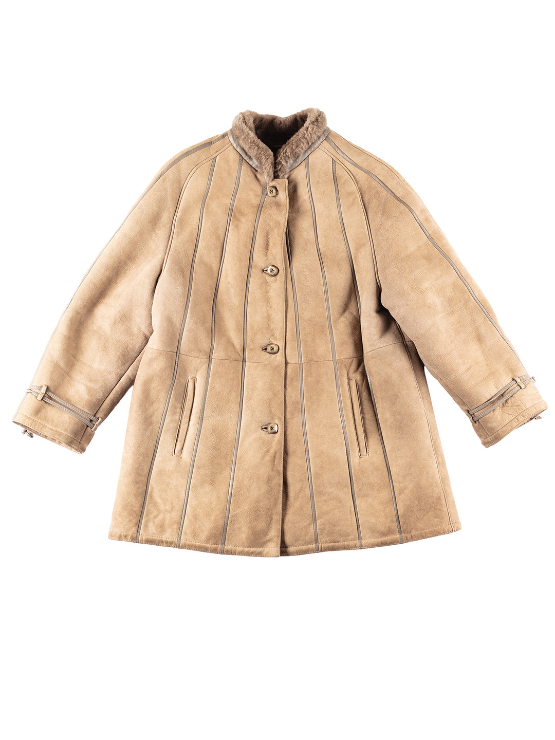 Vintage 80's Women Sheepskin Coat in Beige