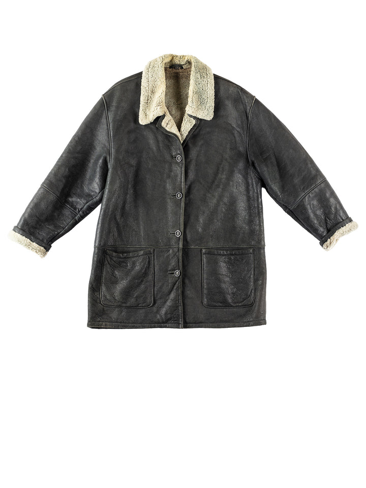 Vintage 80's Women Sheepskin Coat in BlackMN152