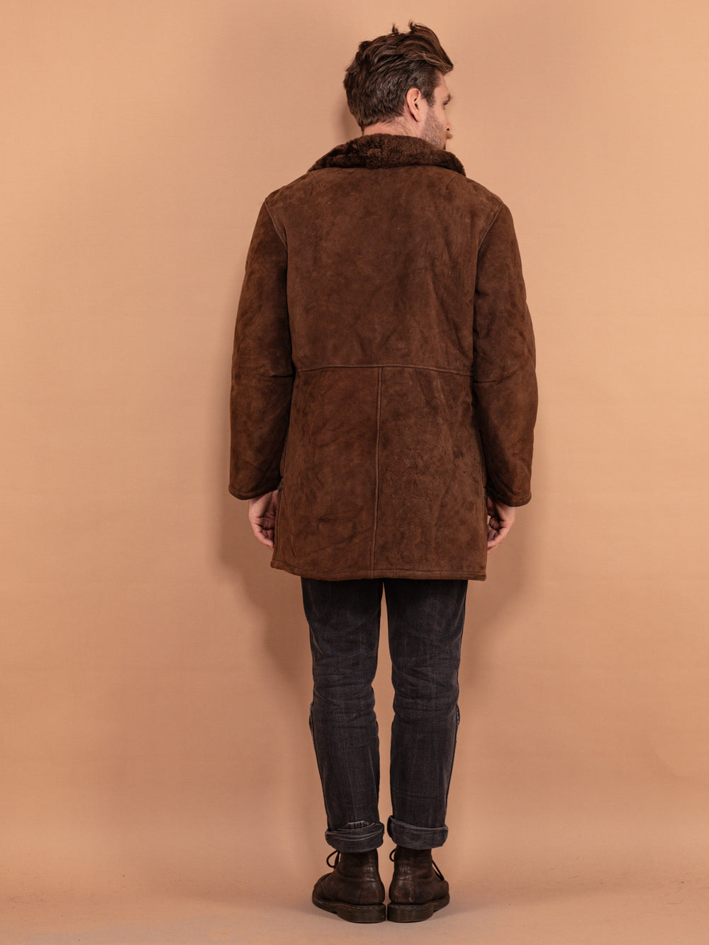 Vintage 70's Men Sheepskin Coat in Brown - NorthernGrip