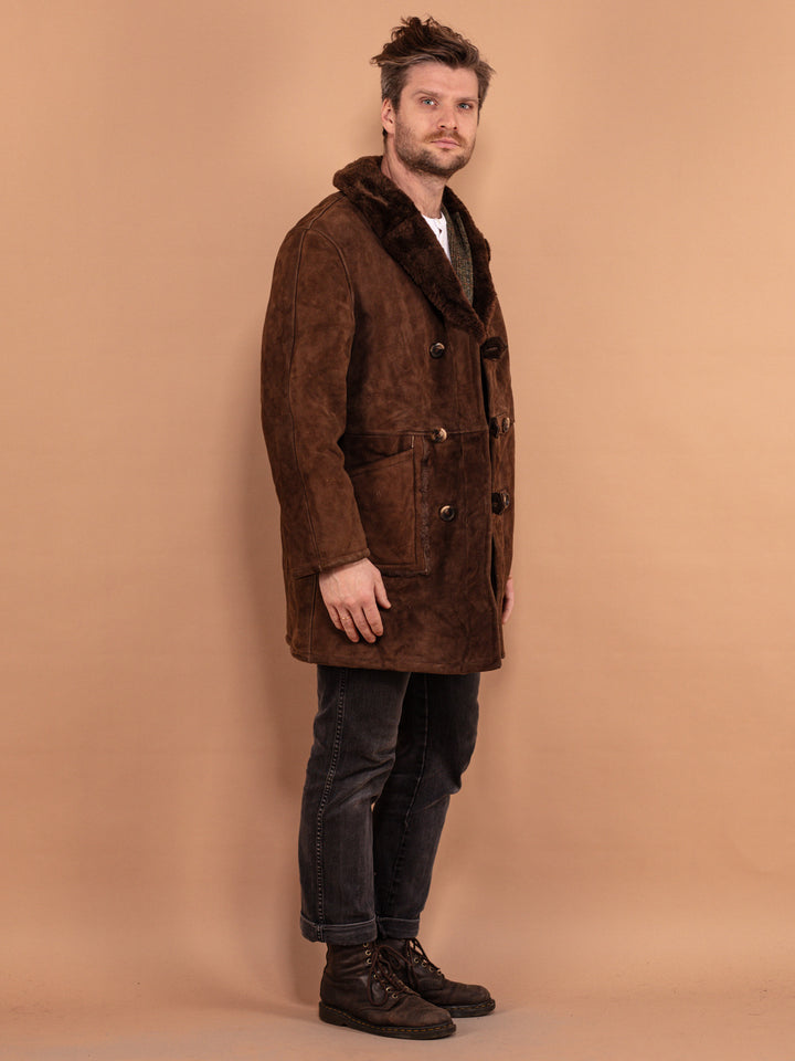 Vintage 70's Men Sheepskin Coat in Brown - NorthernGrip