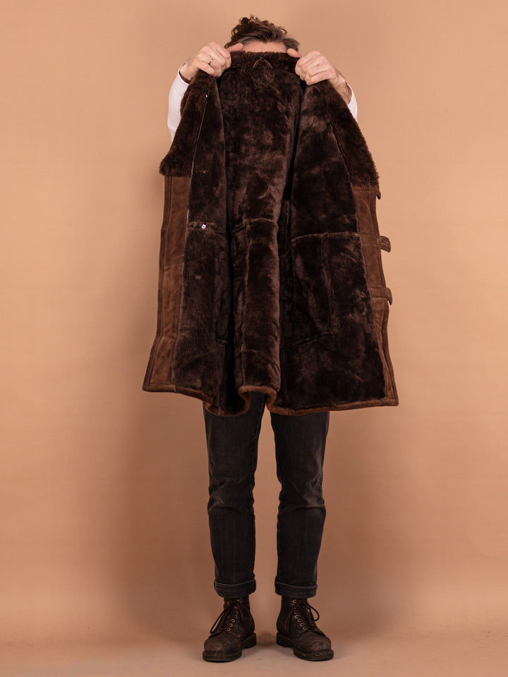 Vintage 70's Men Sheepskin Coat in Brown - NorthernGrip