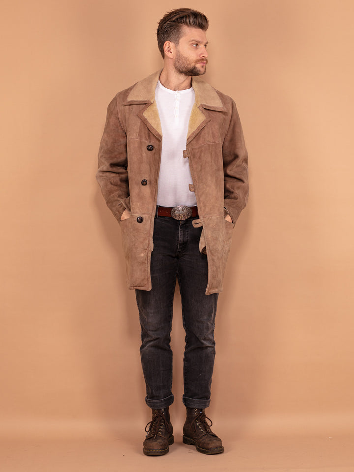 Vintage 70's Men Sheepskin Coat in Dark Beige - NorthernGrip