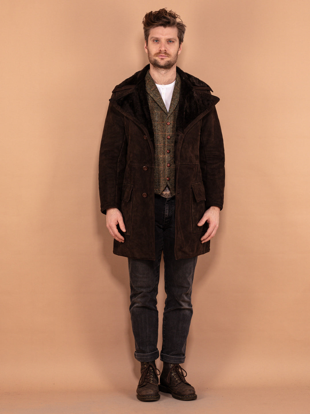 Vintage 70's Men Suede Sherpa Coat in Brown - NorthernGrip