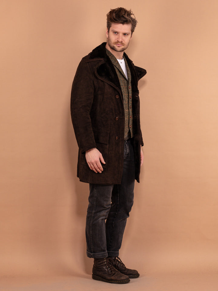 Vintage 70's Men Suede Sherpa Coat in Brown - NorthernGrip