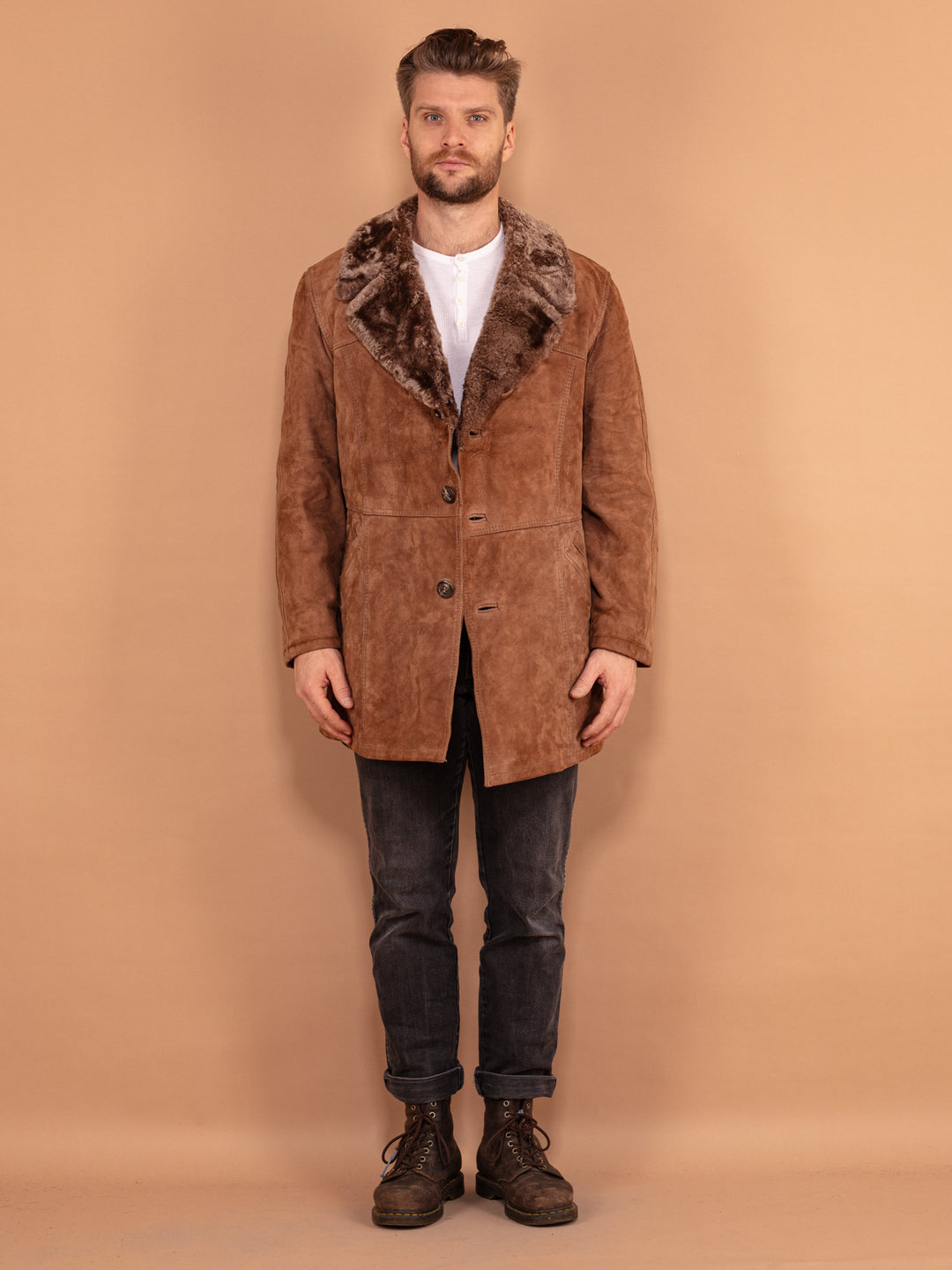 Vintage 70's Men Suede Sherpa Coat in Brown - NorthernGrip