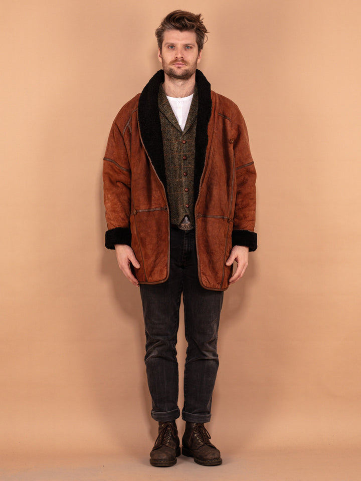 Vintage 80's Men Oversized Sheepskin Coat in Brown - NorthernGrip