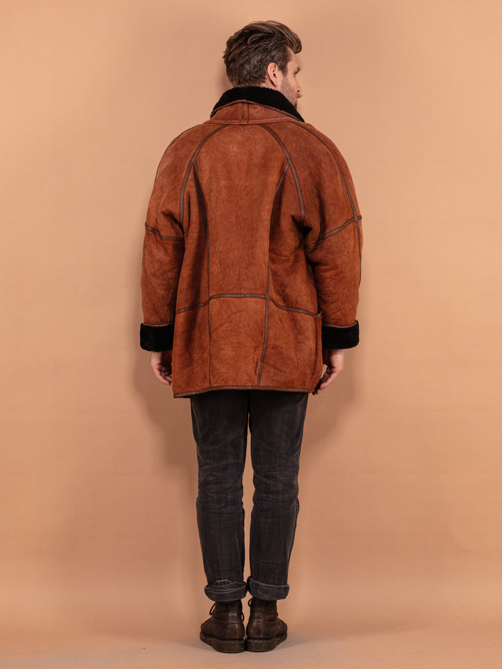 Vintage 80's Men Oversized Sheepskin Coat in Brown - NorthernGrip