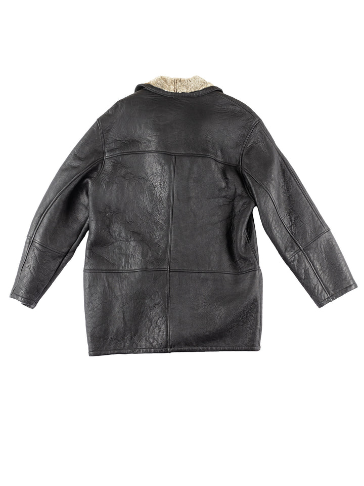 Vintage 80's Men Sheepskin Coat in Black
